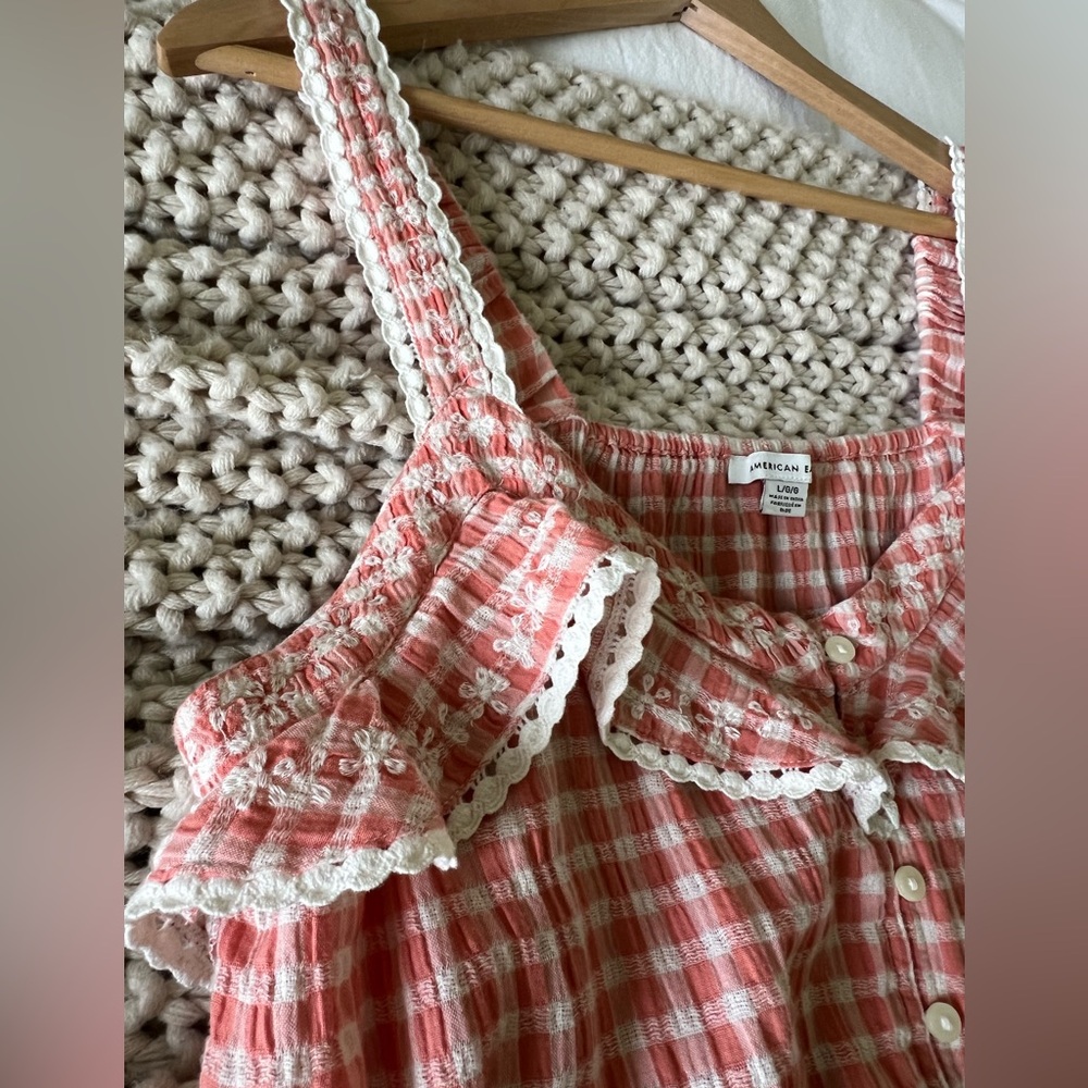American Eagle Gingham Button Down Crop Top With … - image 6